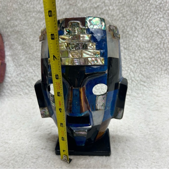 Oaxaca Mayan Aztec mosaic lapis black brown abalone burial decor mask stands 8.5 - Picture 11 of 14